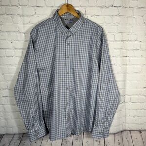 Twillory Untuckable Shirt Mens XL-2XL Blue Grey Plaid Coolmax Button Down L/S
